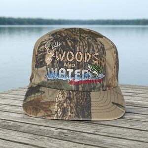Vtg Woods And Water Sportsman Camo Snapback Hat
